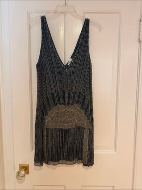 Parker Navy and Silver Beaded Flapper style Mini Dress